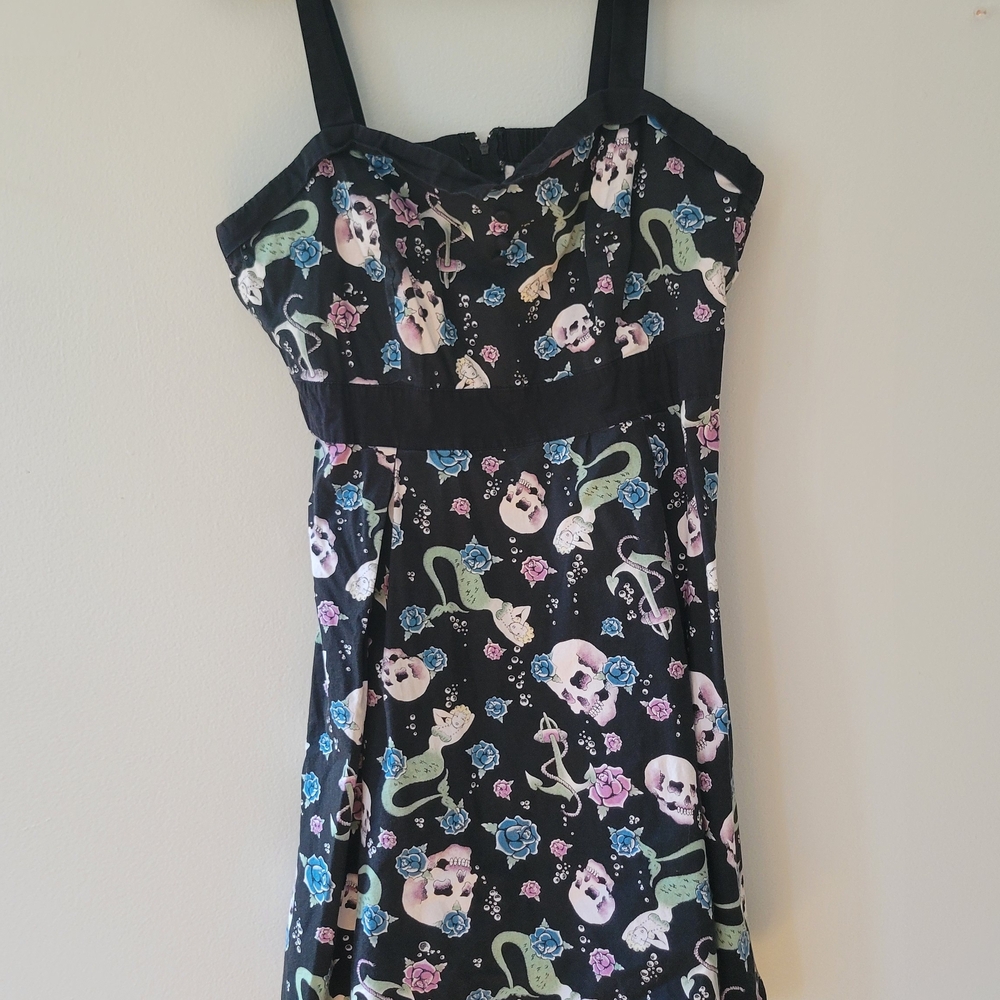 Hot Topic Black Dress with Floral and Skull Pattern